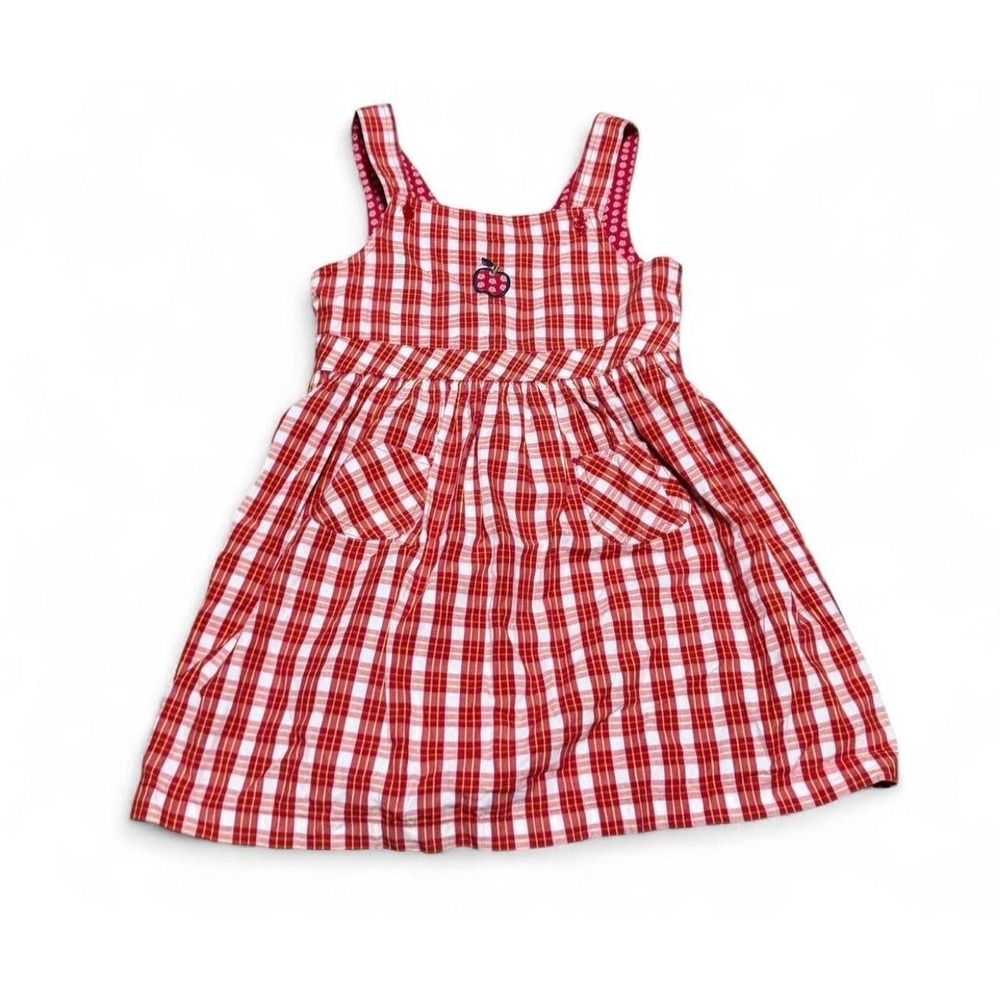 Vintage Gymboree Girls Large 4-5 Red Plaid Apple Jumper Dress Cottagecore
